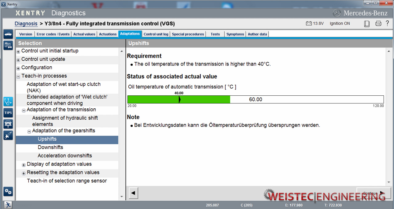 Mercedes Xentry Diagnostic Tool Program Window - Upshift reprograming step 1Mercedes Xentry Diagnostic Tool Program Window - Upshift reprograming step 1