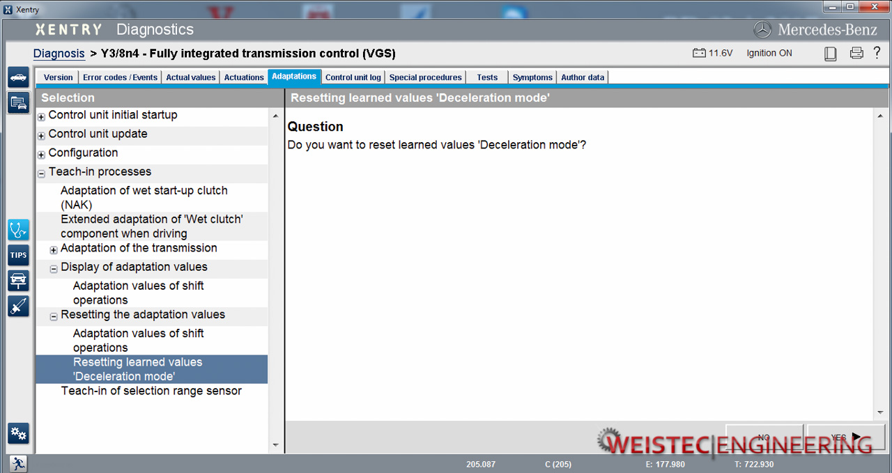 Mercedes Xentry Diagnostic Tool Program Window - Reset Adaptation Value Window Confirmation