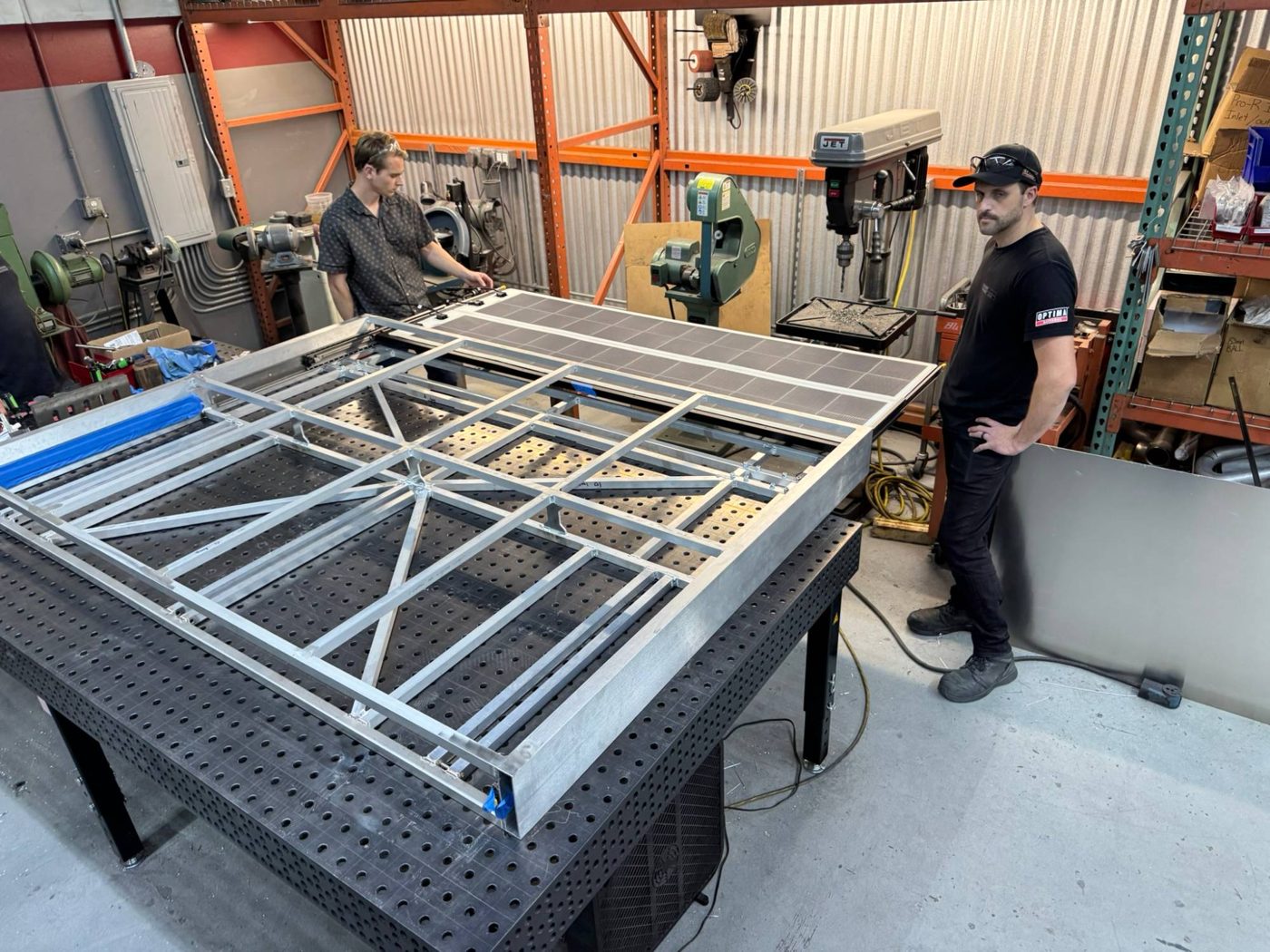Aluminum solar array frame built on the fixture table