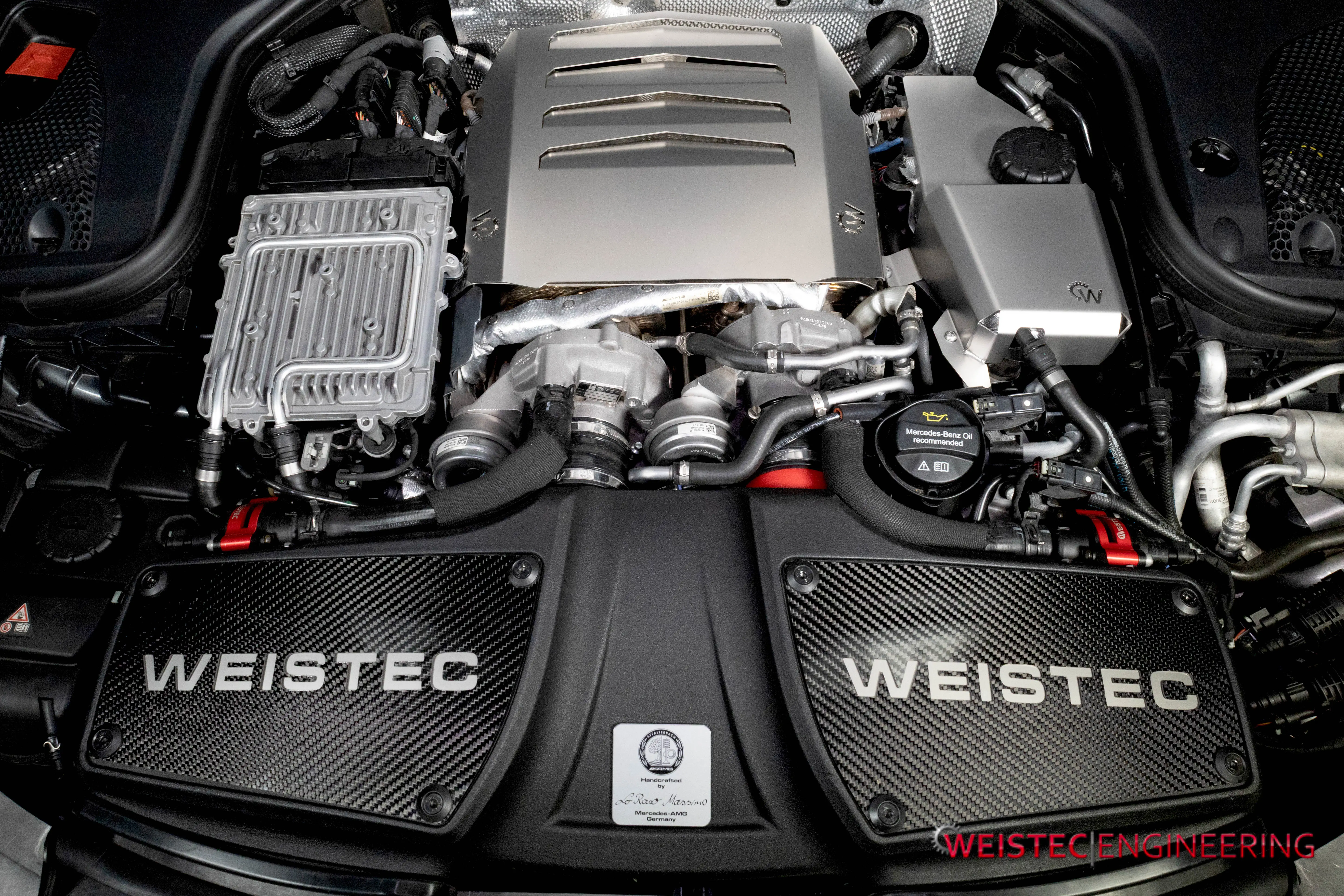 M177 LS2 engine bay with Weistec intake and heat shields