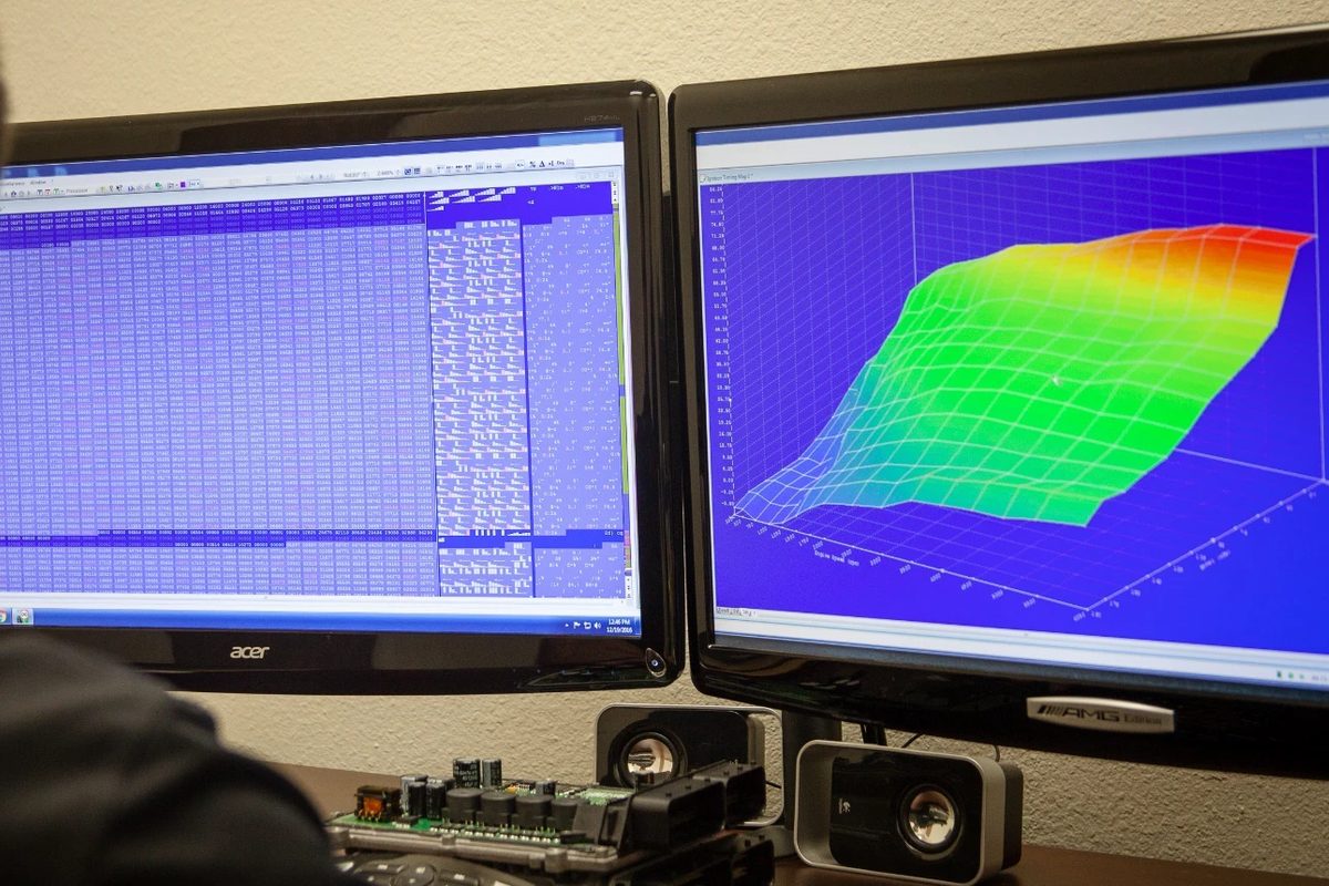Engine calibration map and data tables on the calibration workstation